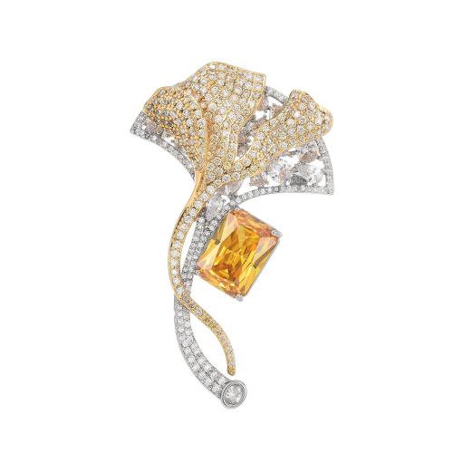 Crystal Brooch Brass with Austrian Crystal plated micro pave cubic zirconia & for woman silver color Sold By PC