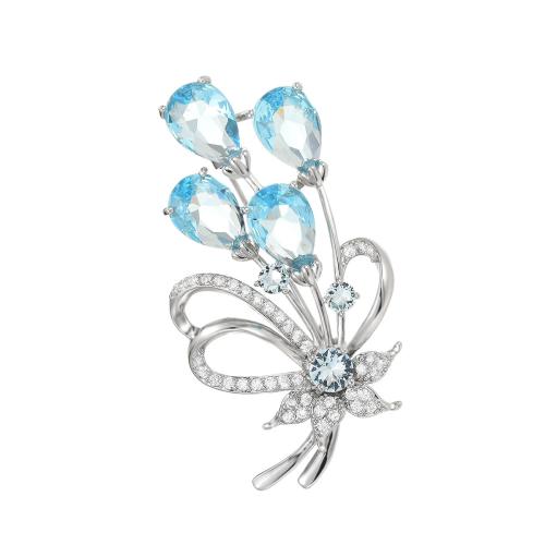 Fashion Broche Sieraden, Messing, plated, micro pave zirconia & voor vrouw, zilver, 56x29mm, Verkocht door PC