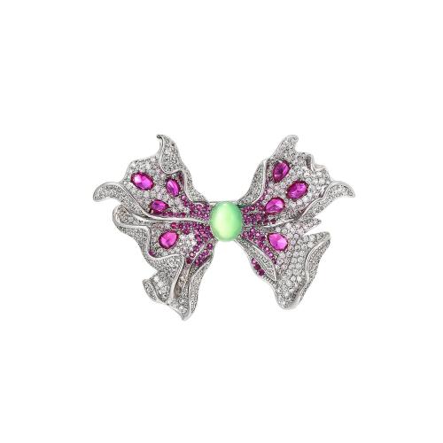 Fashion Brooch Jewelry Brass with Jade plated micro pave cubic zirconia & for woman silver color Sold By PC