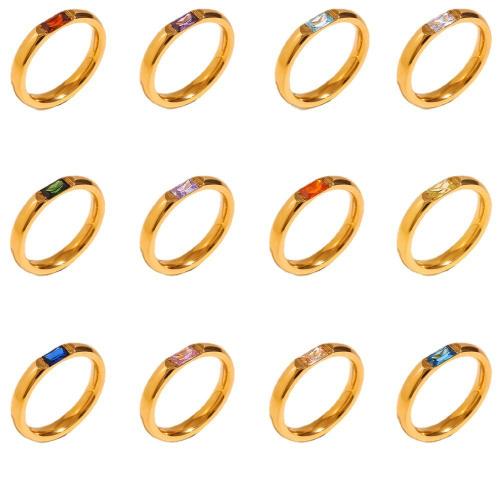 Zirkoon roestvrij staal vinger ring, 304 roestvrij staal, met Cubic Zirconia, voor vrouw, meer kleuren voor de keuze, Verkocht door PC