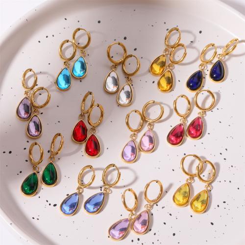 Boucle d’oreille goutte strass Hoop, Acier inoxydable 304, pour femme & avec strass, plus de couleurs à choisir, Vendu par PC