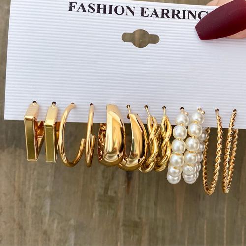 Cink ötvözet Fülbevaló szett, -val Műanyag Pearl, arany színű aranyozott, különböző stílusokat a választás & a nő & zománc, earring length 20-50mm, Által értékesített Set