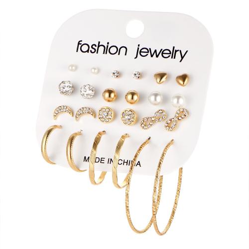 Zinc Alloy Earring Set with Plastic Pearl & Acrylic plated & for woman & with rhinestone earring length 3-60mm Sold By Set