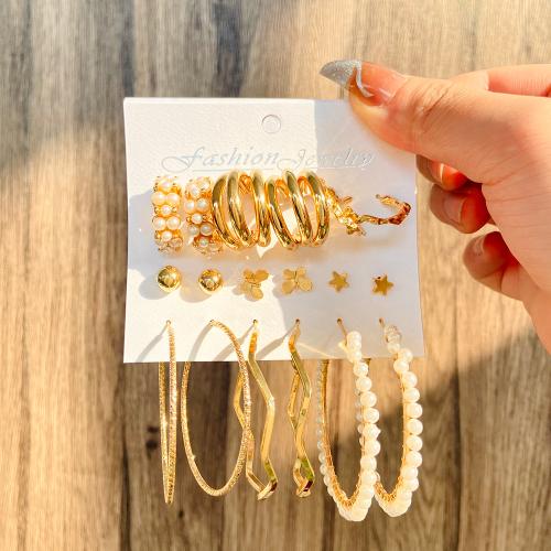 Zinklegierung Ohrring-Set, mit Kunststoff Perlen & Acryl, KC goldfarben plattiert, verschiedene Stile für Wahl & für Frau, earring length 5-70mm, verkauft von setzen