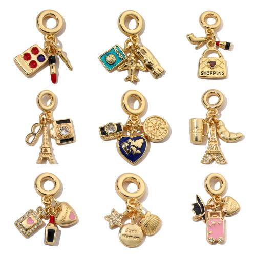 Stainless Steel European Pendants Brass gold color plated & DIY & micro pave cubic zirconia & enamel nickel lead & cadmium free Sold By Bag