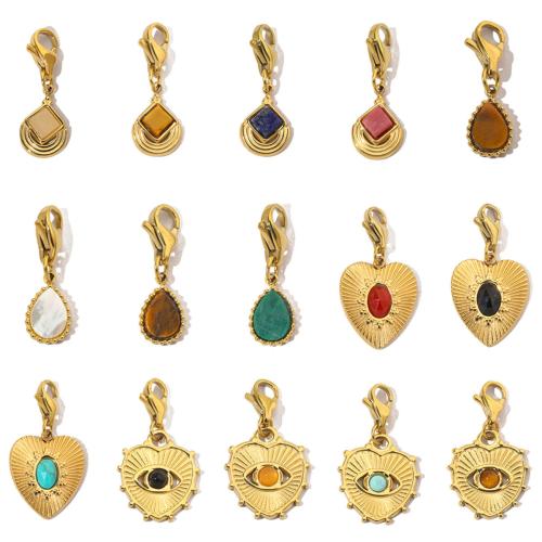 Stainless Steel Key Clasp 304 Stainless Steel with Gemstone & Shell Vacuum Ion Plating & DIY Sold By Bag