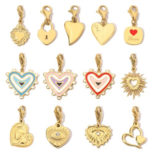 Stainless Steel Key Clasp 304 Stainless Steel Vacuum Ion Plating & DIY & enamel & with rhinestone Sold By Bag