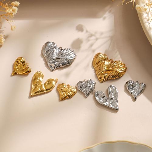 Stainless Steel Heart Pendants 304 Stainless Steel Vacuum Ion Plating DIY Sold By Bag