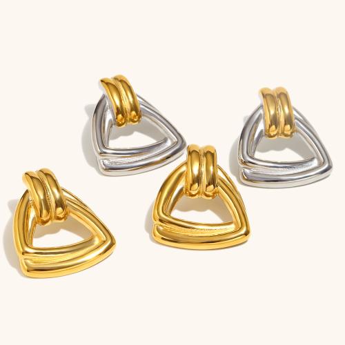 Stainless Steel Stud Earrings 304 Stainless Steel Triangle plated for woman Sold By Pair