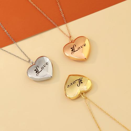 Fashion Locket Necklace Brass Heart plated DIY & with photo locket nickel lead & cadmium free Sold By PC