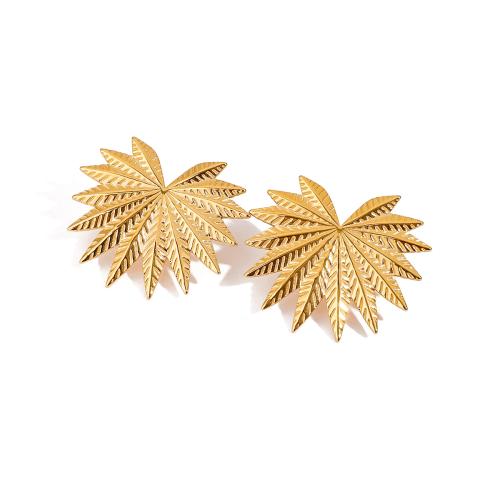 Stainless Steel Stud Earrings 304 Stainless Steel Maple Leaf gold color plated fashion jewelry golden Sold By Pair