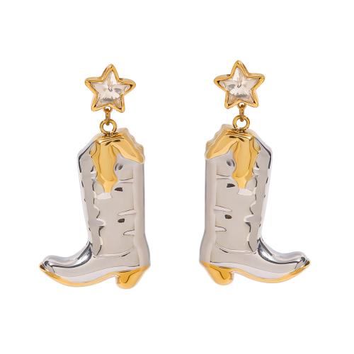 Stainless Steel Drop Earring 304 Stainless Steel Shoes plated fashion jewelry & with rhinestone mixed colors Sold By Pair