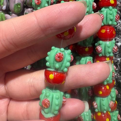 Granulos artesanais de  Lampwork, vidrilho, Opuntia Stricta, DIY, verde, 20x12mm, 25PCs/Bag, vendido por Bag