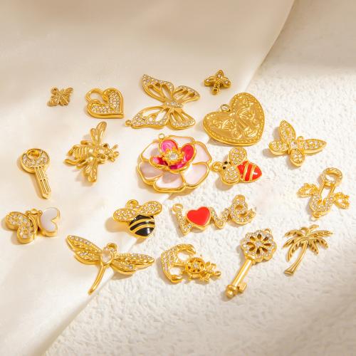 Stainless Steel Pendants 304 Stainless Steel gold color plated DIY & with rhinestone Sold By PC