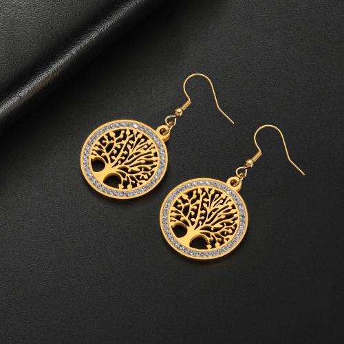 Stainless Steel Drop Earring 304 Stainless Steel Round plated for woman & with rhinestone & hollow Sold By Pair