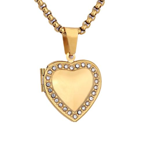 Zinc Alloy Locket Vedhæng, 304 rustfrit stål, Heart, forgyldt, du kan DIY & med rhinestone, flere farver til valg, Solgt af PC