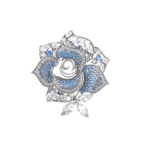 Fashion Broche Sieraden, Messing, plated, micro pave zirconia & voor vrouw, zilver, 48x44mm, Verkocht door PC