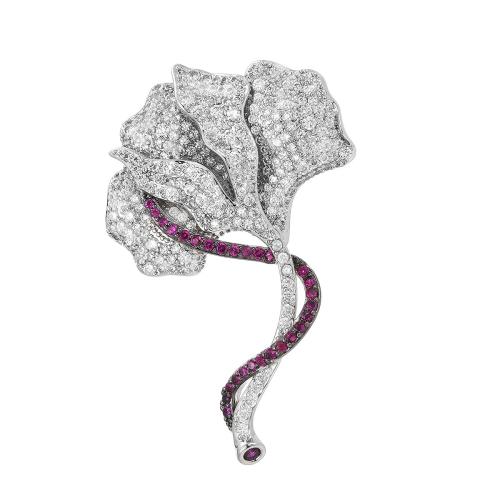 Broche bijoux de mode, laiton, Placage, pavé de micro zircon & pour femme, argent, 58x38mm, Vendu par PC