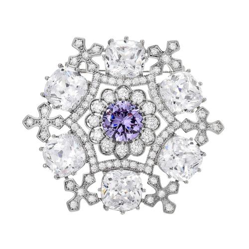 Fashion Broche Sieraden, Messing, plated, micro pave zirconia & voor vrouw, zilver, 43x43mm, Verkocht door PC