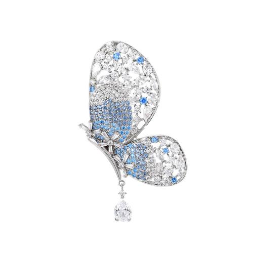 Fashion Broche Sieraden, Messing, plated, micro pave zirconia & voor vrouw, zilver, 58x29mm, Verkocht door PC