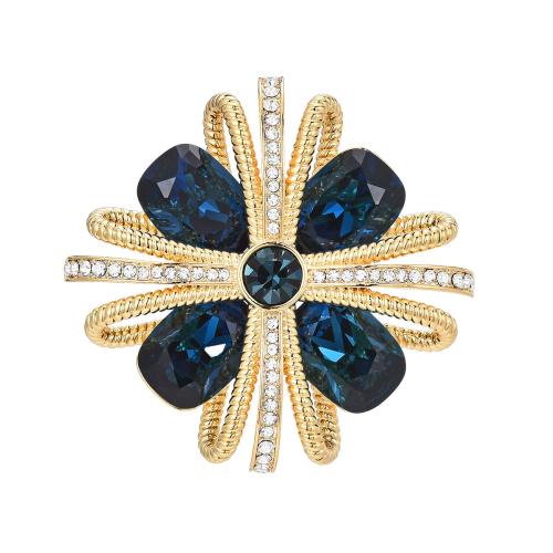 Broche cristal, laiton, avec Cristal autrichien, pavé de micro zircon & pour femme, doré, 49x49mm, Vendu par PC