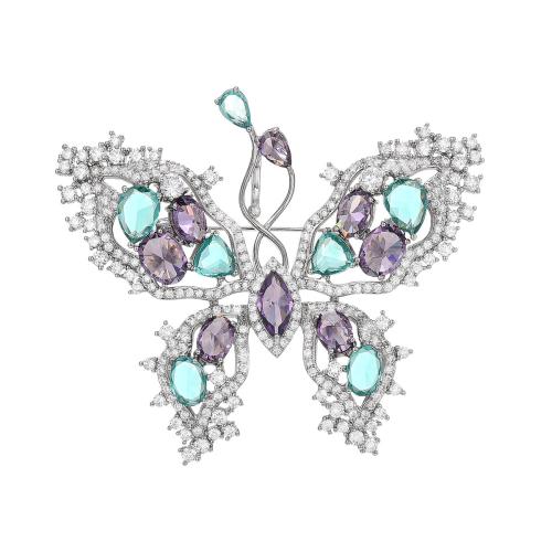 Gioielli spilla alla moda , ottone, Micro spianare cubic zirconia & per la donna, argento, 52x60mm, Venduto da PC