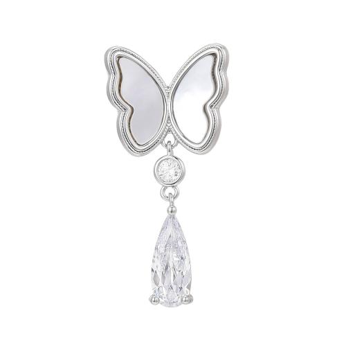 Gioielli spilla alla moda , ottone, with conchiglia, Micro spianare cubic zirconia & per la donna, argento, 32x16mm, Venduto da PC