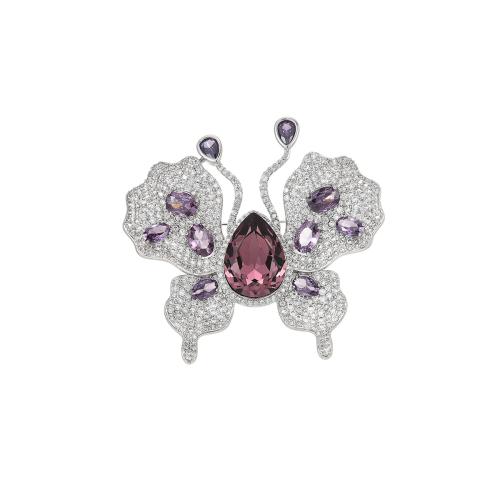 Crystal broche, Messing, met Oostenrijks kristal, plated, micro pave zirconia & voor vrouw, zilver, 52x55mm, Verkocht door PC