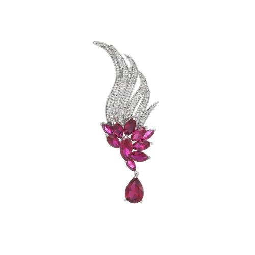 Fashion Brooch Jewelry Brass with Ruby Alumina plated micro pave cubic zirconia & for woman silver color Sold By PC