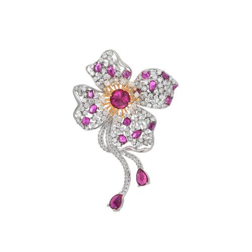 Fashion Broche Sieraden, Messing, plated, micro pave zirconia & voor vrouw, zilver, 64x43mm, Verkocht door PC