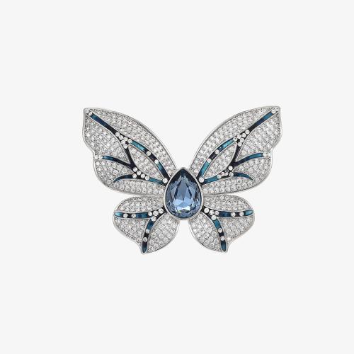 Crystal broche, Messing, met Oostenrijks kristal, plated, micro pave zirconia & voor vrouw, zilver, 43x58mm, Verkocht door PC