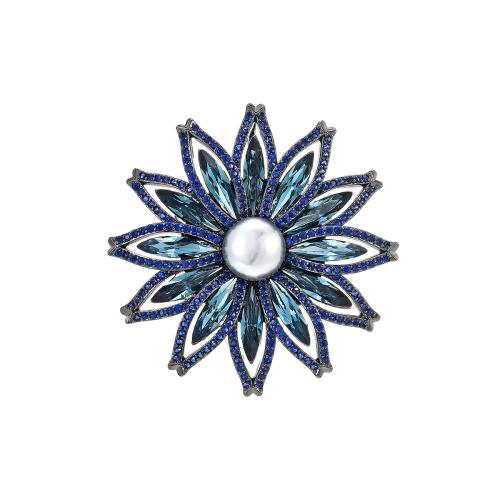 Broche cristal, laiton, avec Shell Pearl & Cristal autrichien, Placage, pavé de micro zircon & pour femme, argent, 54x54mm, Vendu par PC