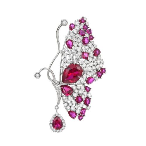 Fashion Broche Sieraden, Messing, plated, micro pave zirconia & voor vrouw, zilver, 67x38mm, Verkocht door PC