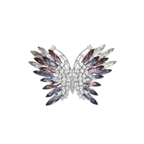 Crystal broche, Messing, met Oostenrijks kristal, plated, micro pave zirconia & voor vrouw, zilver, 43x62mm, Verkocht door PC