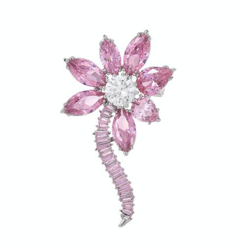 Crystal Brooch Brass with Austrian Crystal plated micro pave cubic zirconia & for woman silver color Sold By PC