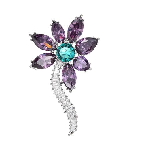 Crystal Brooch Brass with Austrian Crystal plated micro pave cubic zirconia & for woman silver color Sold By PC