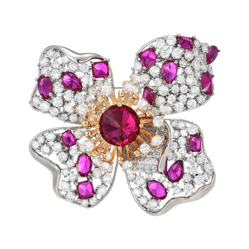 Fashion Broche Sieraden, Messing, plated, micro pave zirconia & voor vrouw, zilver, 42x44mm, Verkocht door PC