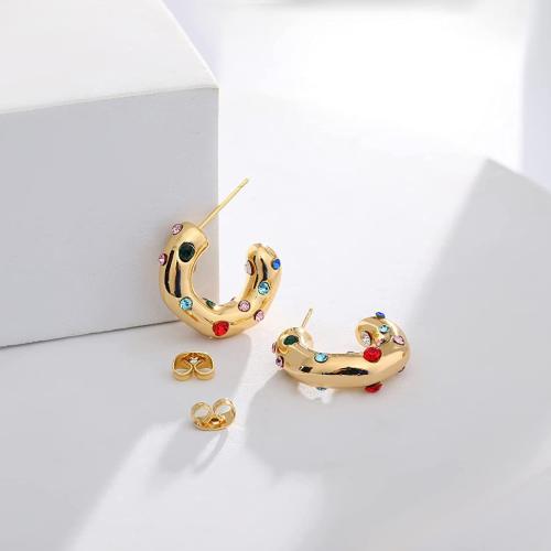 Stainless Steel Lever Back Earring 304 Stainless Steel plated fashion jewelry & for woman & with rhinestone Sold By Pair