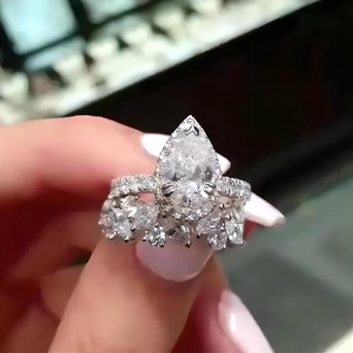 ottone anello, Lacrima, placcato platino, formato differente per scelta & Micro spianare cubic zirconia & per la donna, Misura:6-10, Venduto da PC