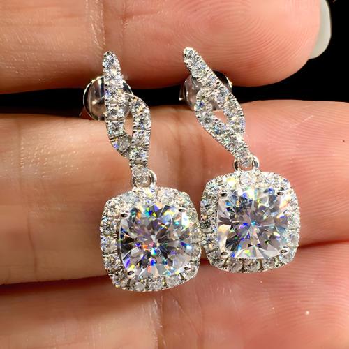 Messing Drop Earring, Square, platineret, Micro Pave cubic zirconia & for kvinde, 24mm, Solgt af par