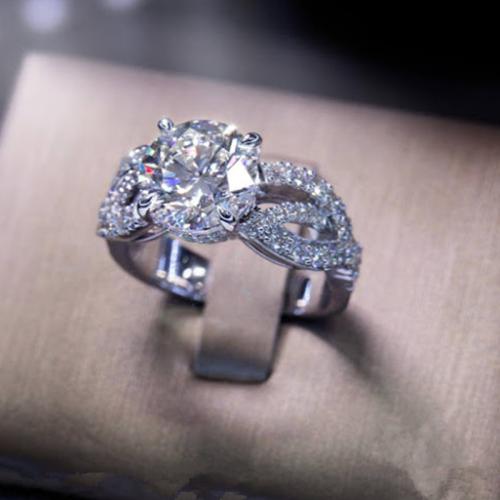 Brass Finger Ring platinum plated & micro pave cubic zirconia & for woman US Ring Sold By PC