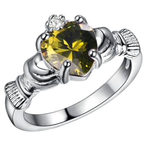 metal anillo, Corazón, chapado en color de plata, diverso tamaño para la opción & micro arcilla de zirconia cúbica & para mujer, más colores para la opción, tamaño:6-8, Vendido por UD