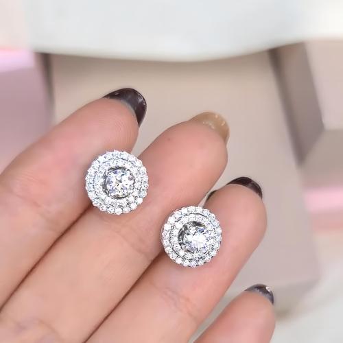 Messing Stud Earring, Runde, platineret, Micro Pave cubic zirconia & for kvinde, 12mm, Solgt af par