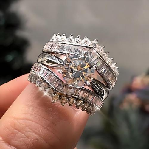 Brass Ring Set platinum plated Unisex & micro pave cubic zirconia US Ring Sold By Set