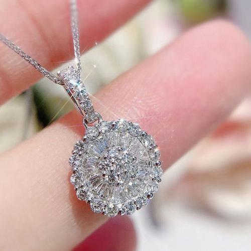 Brass Necklace Round platinum plated oval chain & micro pave cubic zirconia & for woman Length Approx 18 Inch Sold By PC