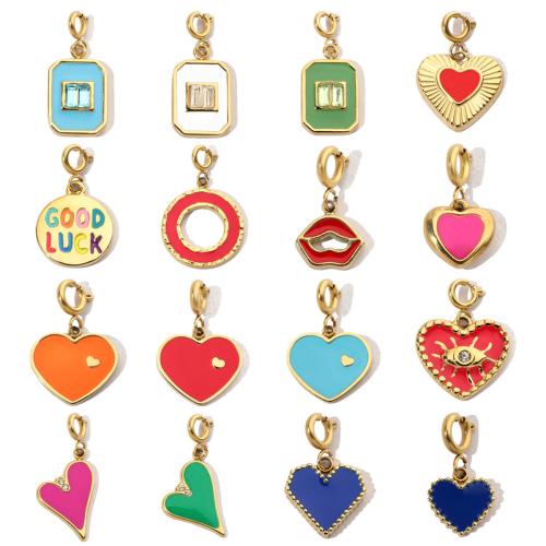 Stainless Steel Pendants 304 Stainless Steel with Glass Rhinestone & Rhinestone Vacuum Ion Plating & enamel Sold By Bag