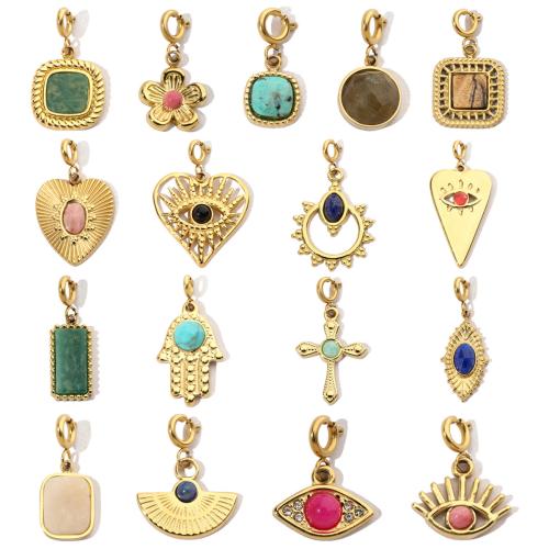 Stainless Steel Pendants 304 Stainless Steel with Gemstone Vacuum Ion Plating & DIY Sold By Bag