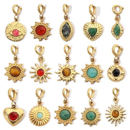 Stainless Steel Pendants 304 Stainless Steel with Gemstone Vacuum Ion Plating & DIY Sold By Bag