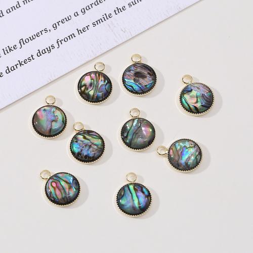 Natural Abalone Shell Pendants Round gold color plated DIY 11mm Sold By PC