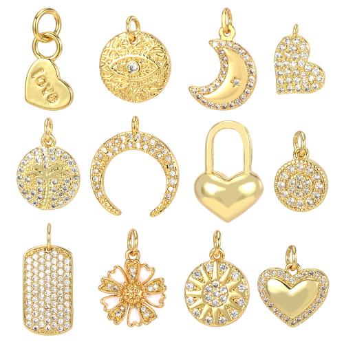 Cubic Zirconia Micro Pave Brass Pendant gold color plated DIY & micro pave cubic zirconia nickel lead & cadmium free Sold By PC